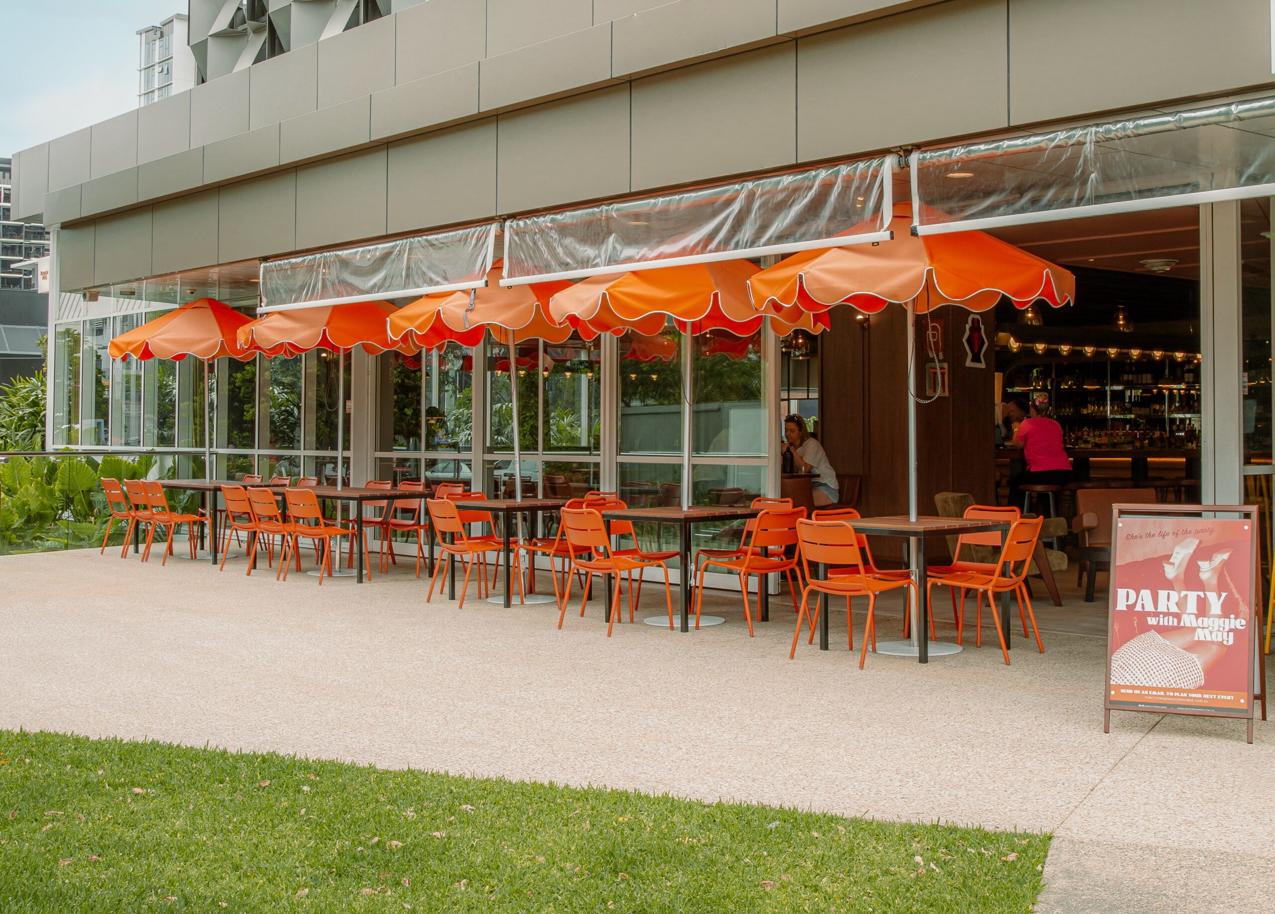 Enjoy the breeze in our patio dining area at Maggie Mays